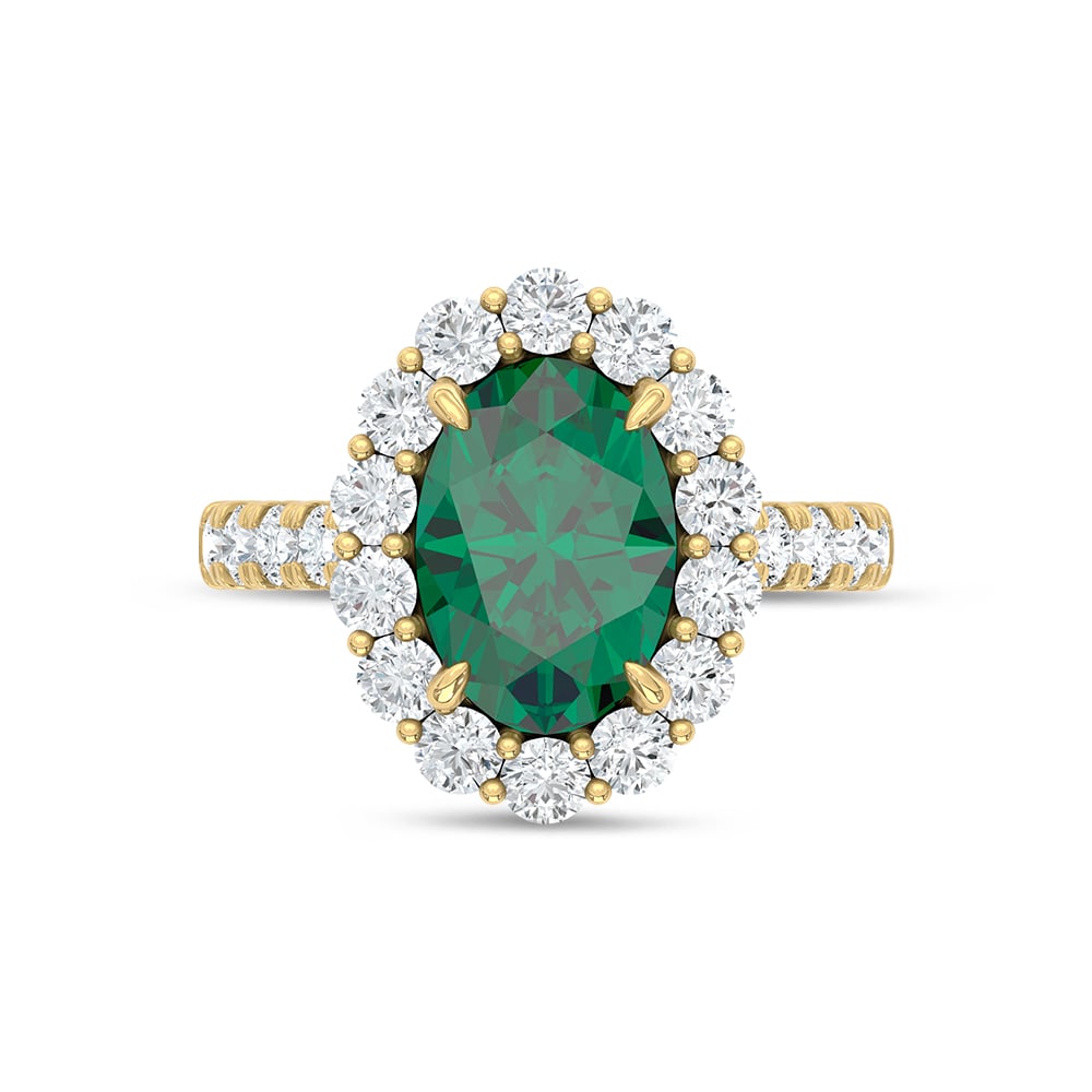 14K Yellow Gold Lab Grown Diamond 4 7/8 Ct.Tw. Oval Shape Recrystalized Emerald Engagement Ring (Center 3 3/8 ct)