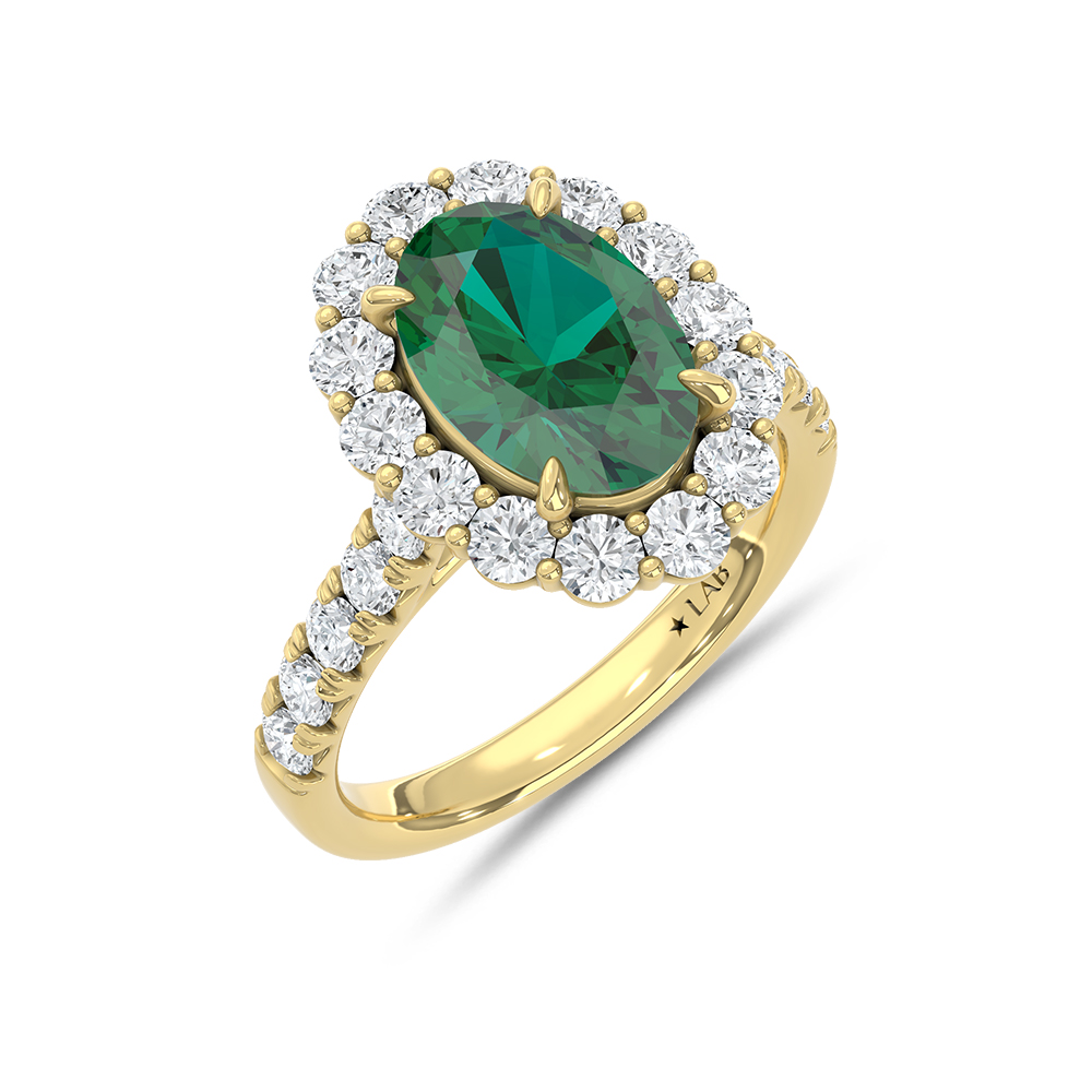 14K Yellow Gold Lab Grown Diamond 4 7/8 Ct.Tw. Oval Shape Recrystalized Emerald Engagement Ring (Center 3 3/8 ct)