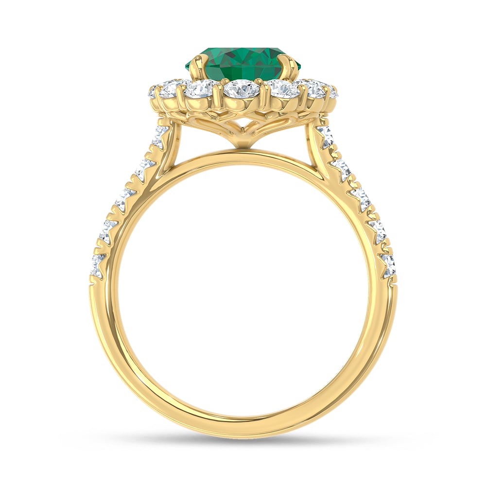 14K Yellow Gold Lab Grown Diamond 4 7/8 Ct.Tw. Oval Shape Recrystalized Emerald Engagement Ring (Center 3 3/8 ct)