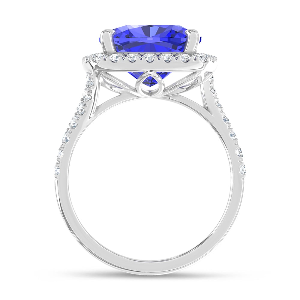 14K White Gold Lab Grown Diamond 8 1/2 Ct.Tw. Cushion Shape Recrystalized Blue Sapphire Engagement Ring (Center 7 3/4 ct)
