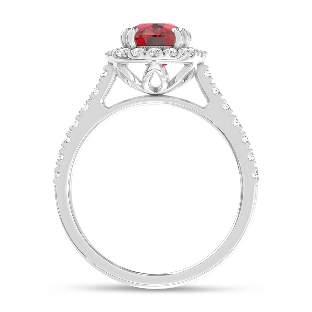 14K White Gold Lab Grown Diamond 3 5/8 Ct.Tw. Cushion Shape Recrystalized Ruby Engagement Ring (Center 3 ct)
