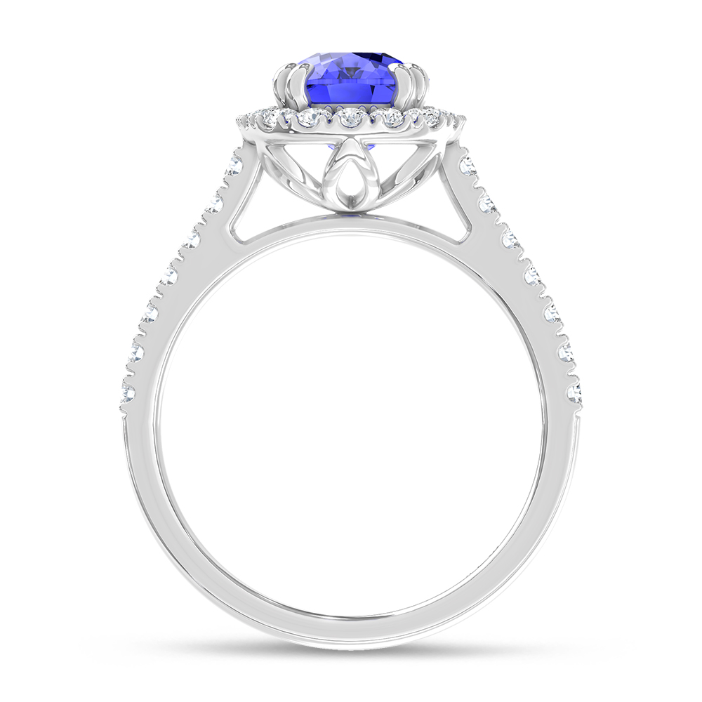 14K White Gold Lab Grown Diamond 3 5/8 Ct.Tw. Cushion Shape Recrystalized Blue Sapphire Engagement Ring (Center 3 ct)