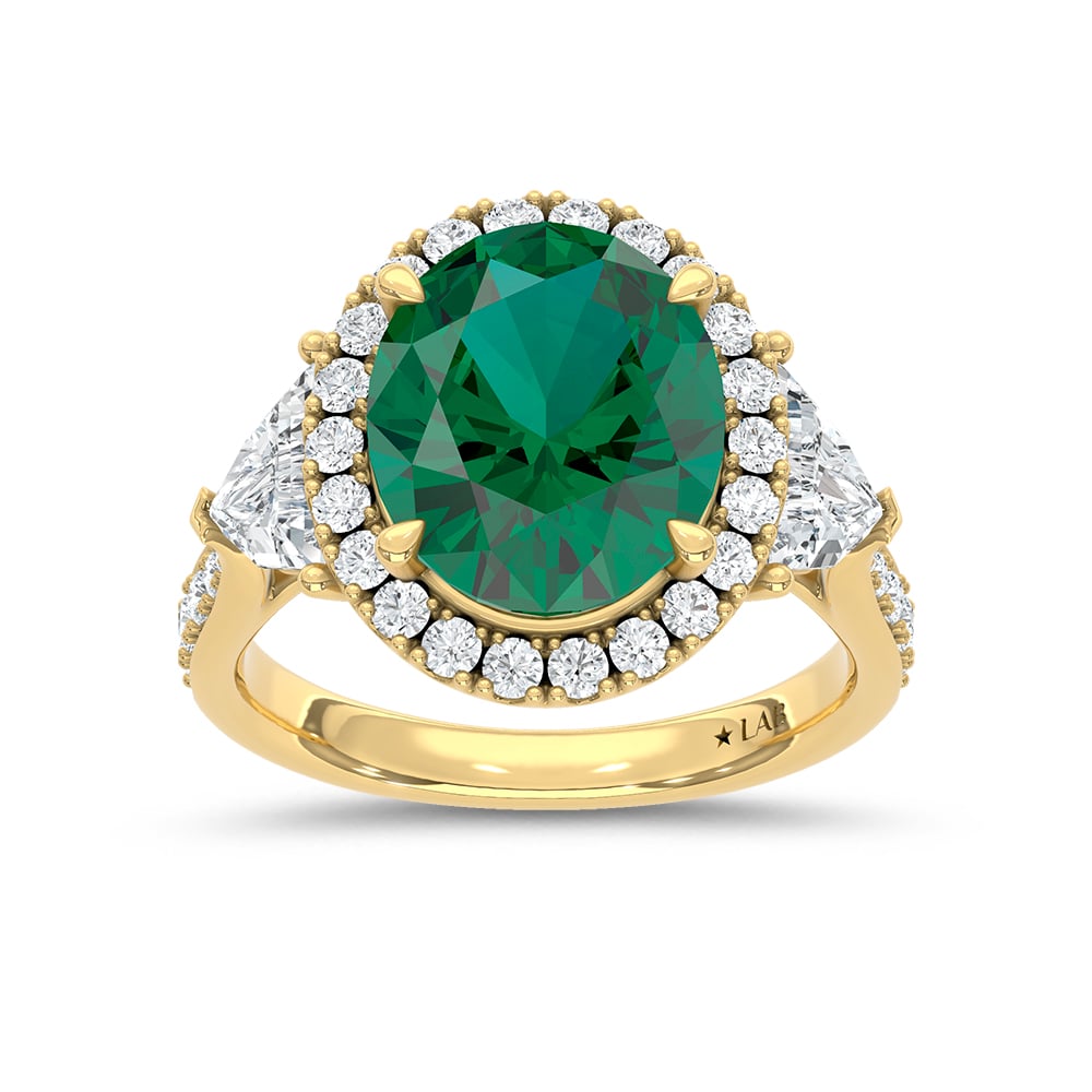 14K Yellow Gold Lab Grown Diamond 6 7/8 Ct.Tw. Oval Shape Recrystalized Emerald Engagement Ring (Center 5 ct)