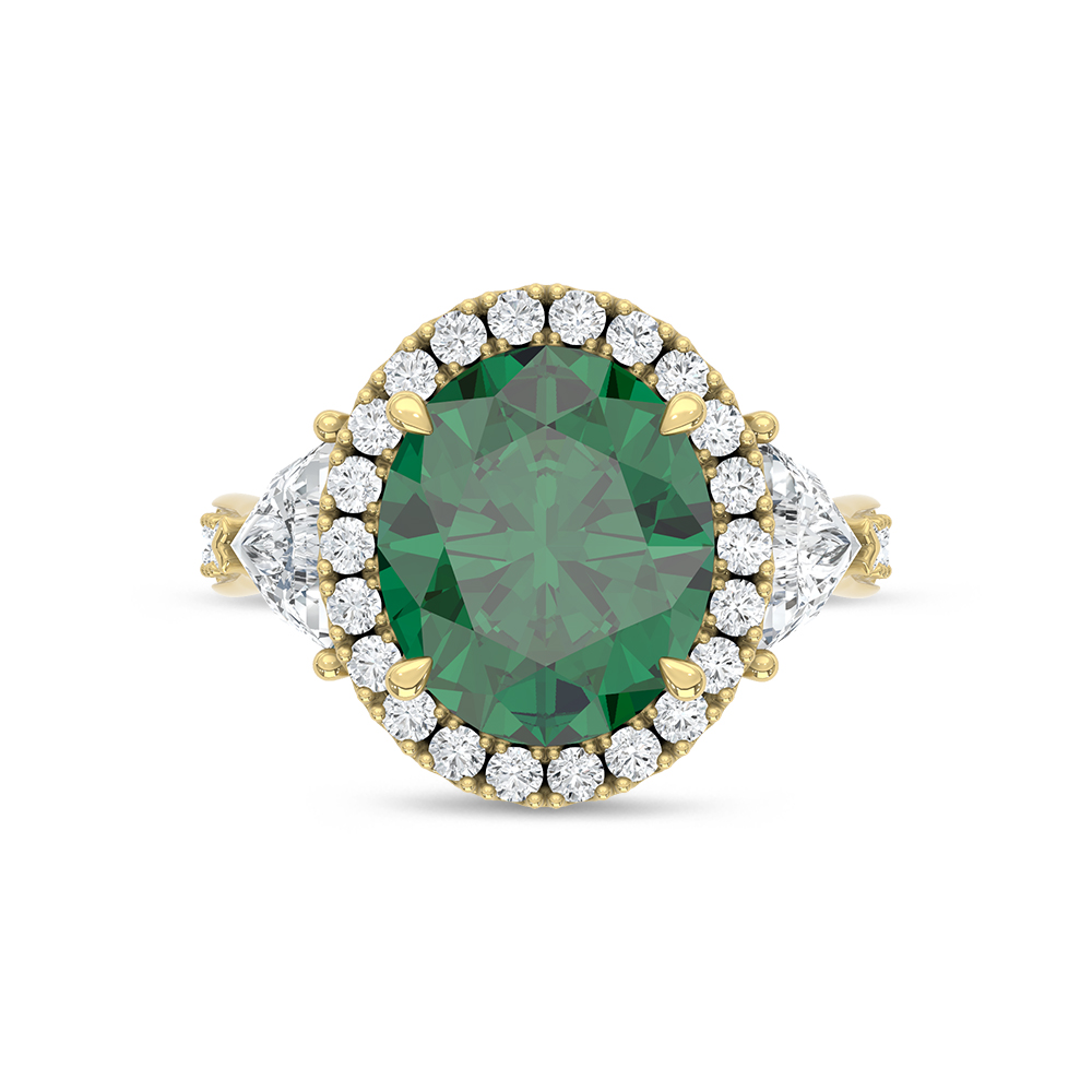 14K Yellow Gold Lab Grown Diamond 6 7/8 Ct.Tw. Oval Shape Recrystalized Emerald Engagement Ring (Center 5 ct)
