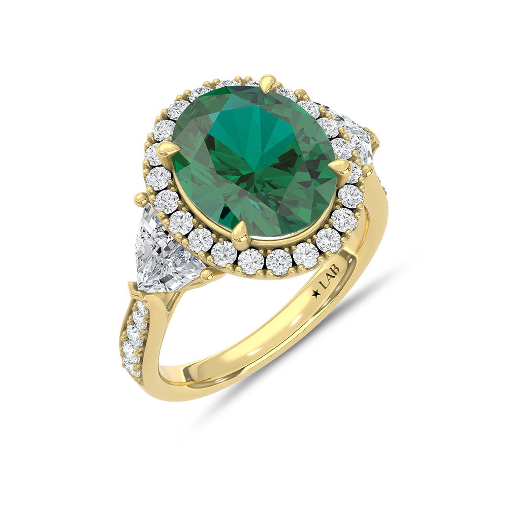 14K Yellow Gold Lab Grown Diamond 6 7/8 Ct.Tw. Oval Shape Recrystalized Emerald Engagement Ring (Center 5 ct)