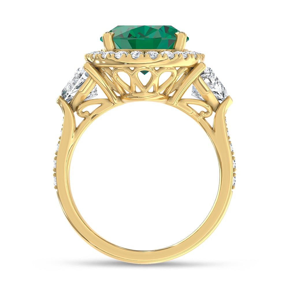 14K Yellow Gold Lab Grown Diamond 6 7/8 Ct.Tw. Oval Shape Recrystalized Emerald Engagement Ring (Center 5 ct)