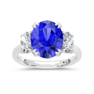 14K White Gold Lab Grown Diamond 6 Ct.Tw. Oval Shape Recrystalized Blue Sapphire Engagement Ring (Center 5 ct)