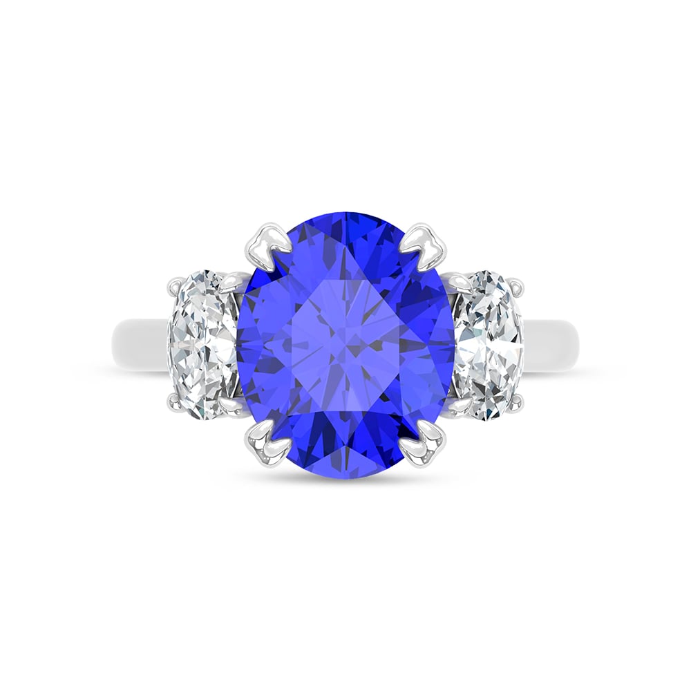 14K White Gold Lab Grown Diamond 6 Ct.Tw. Oval Shape Recrystalized Blue Sapphire Engagement Ring (Center 5 ct)