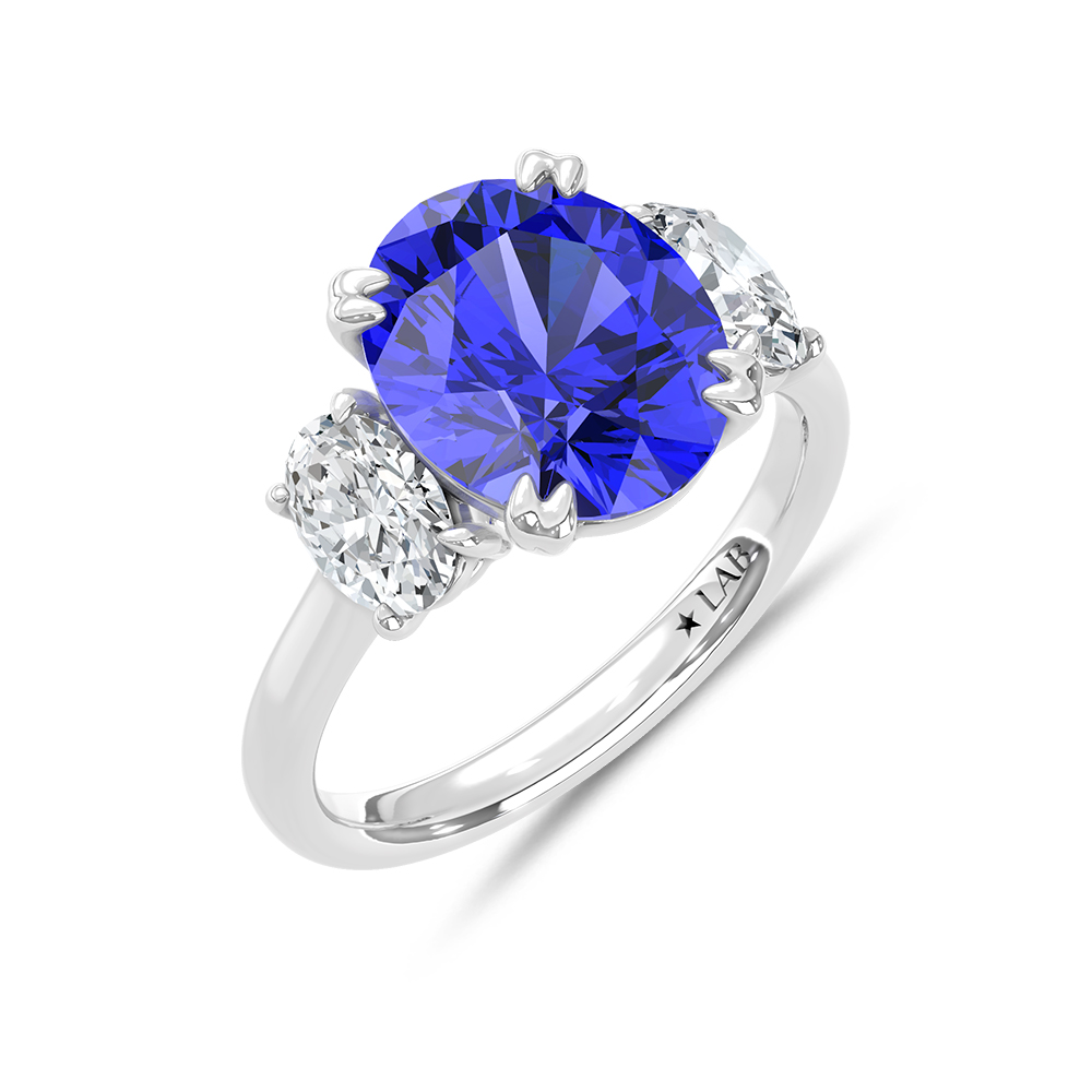 14K White Gold Lab Grown Diamond 6 Ct.Tw. Oval Shape Recrystalized Blue Sapphire Engagement Ring (Center 5 ct)