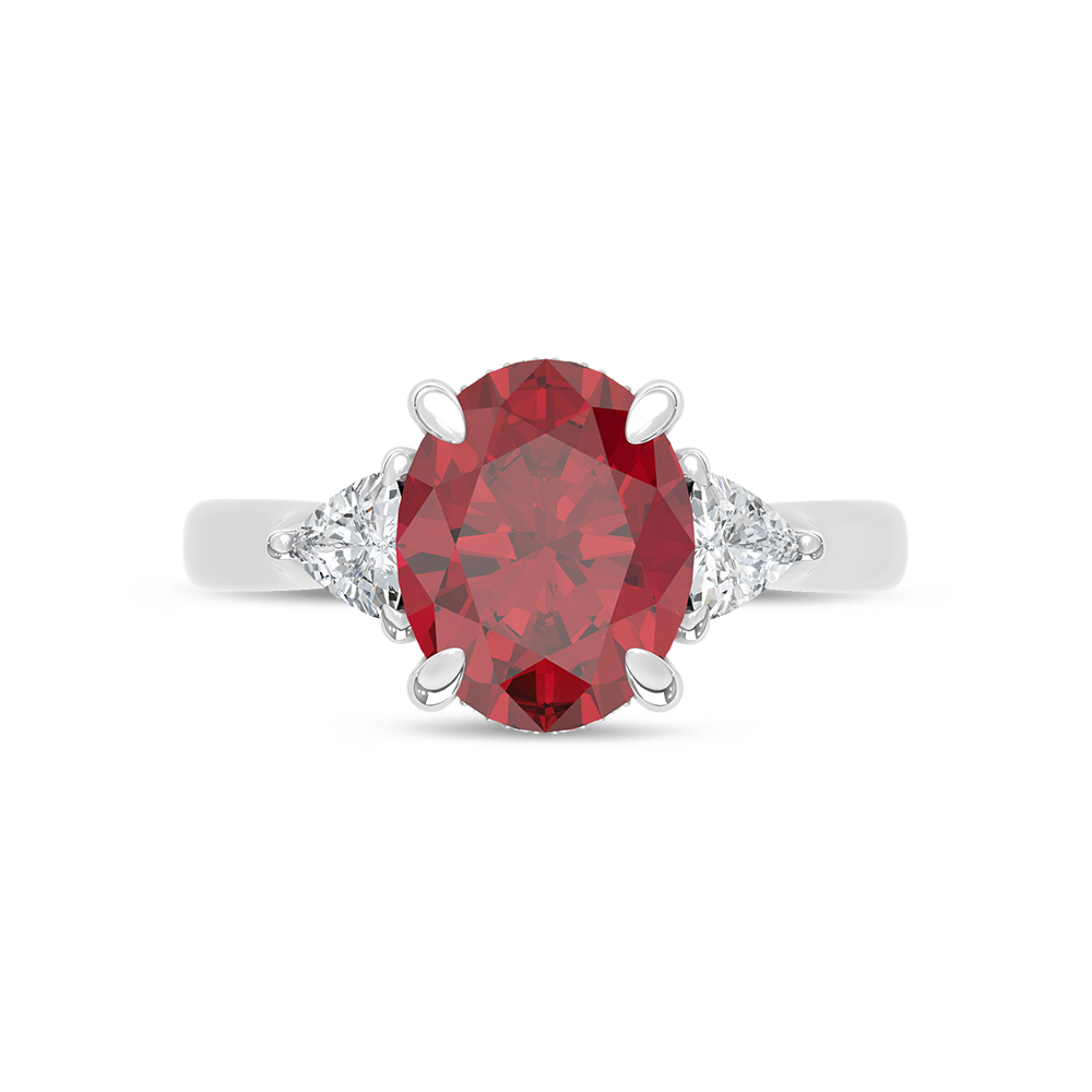 14K White Gold Lab Grown Diamond 4 1/5 Ct.Tw. Oval Shape Recrystalized Ruby Engagement Ring (Center 3 5/8 ct)
