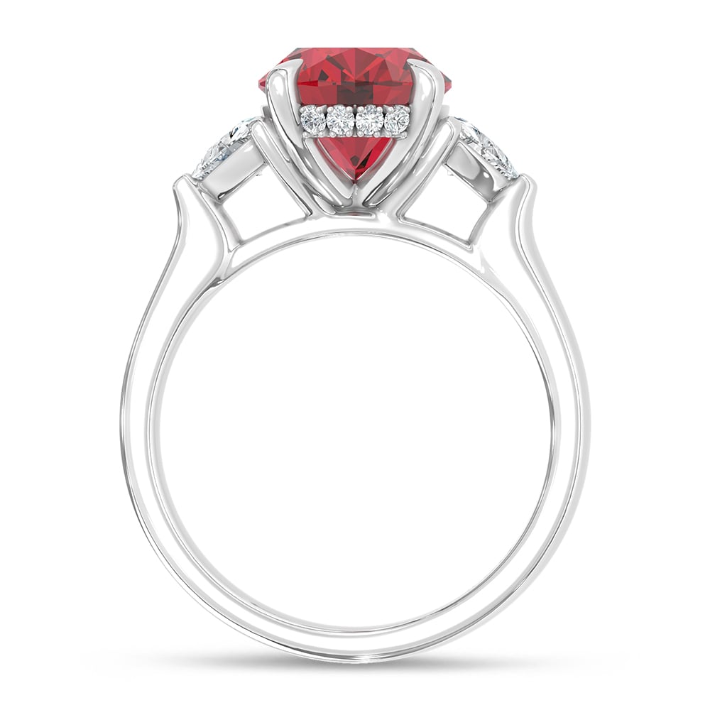 14K White Gold Lab Grown Diamond 4 1/5 Ct.Tw. Oval Shape Recrystalized Ruby Engagement Ring (Center 3 5/8 ct)