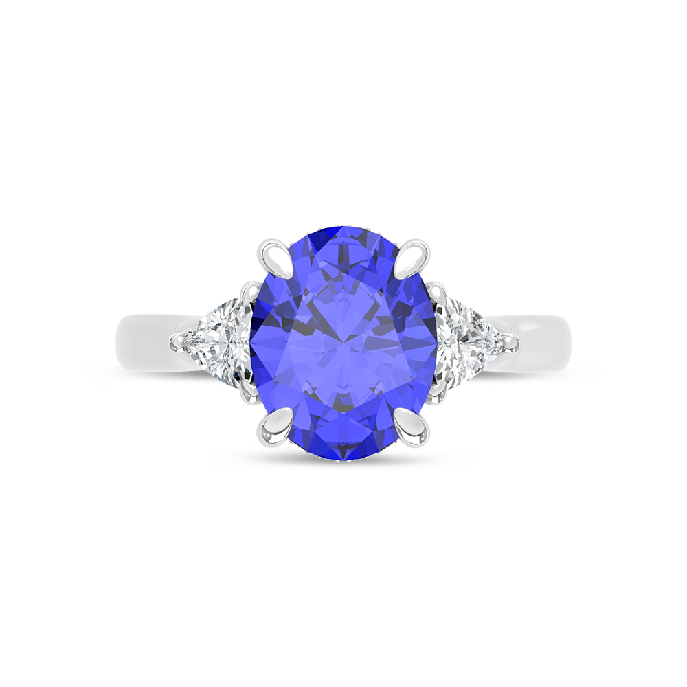 14K White Gold Lab Grown Diamond 4 1/5 Ct.Tw. Oval Shape Recrystalized Blue Sapphire Engagement Ring (Center 3 5/8 ct)
