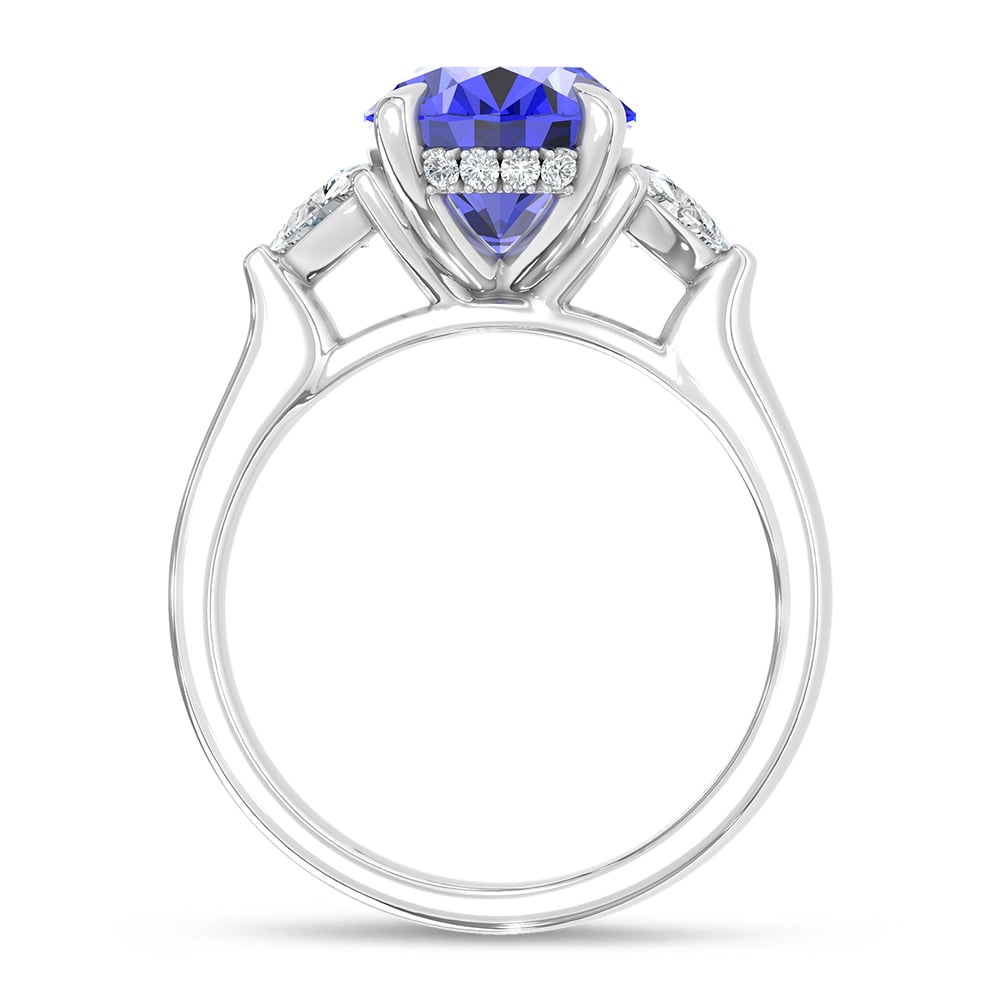14K White Gold Lab Grown Diamond 4 1/5 Ct.Tw. Oval Shape Recrystalized Blue Sapphire Engagement Ring (Center 3 5/8 ct)