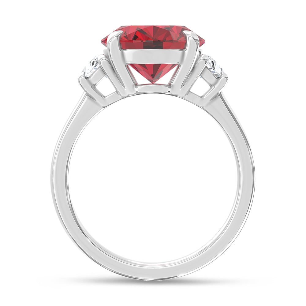 14K White Gold Lab Grown Diamond 7 1/5 Ct.Tw. Oval Shape Recrystalized Ruby Engagement Ring (Center 6 5/8 ct)