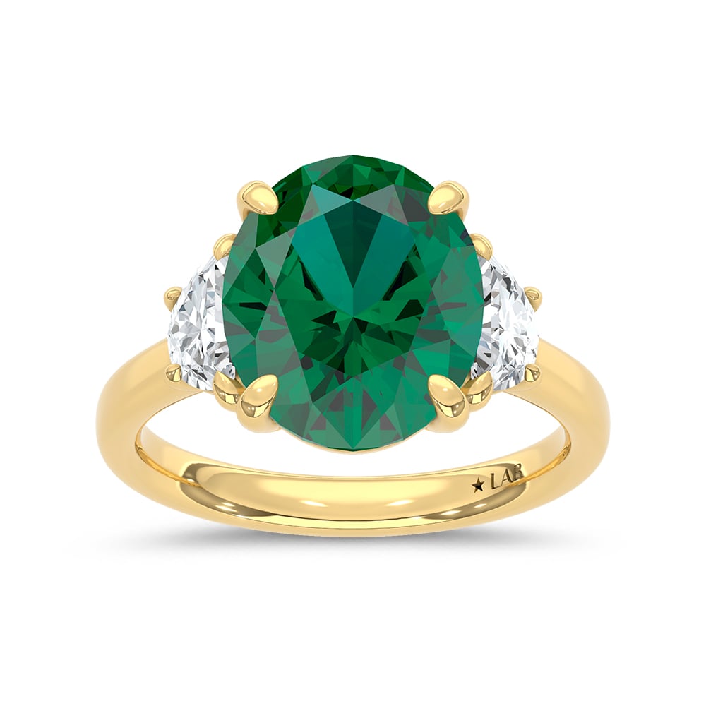 14K Yellow Gold Lab Grown Diamond 5 1/2 Ct.Tw. Oval Shape Recrystalized Emerald Engagement Ring (Center 5 ct)