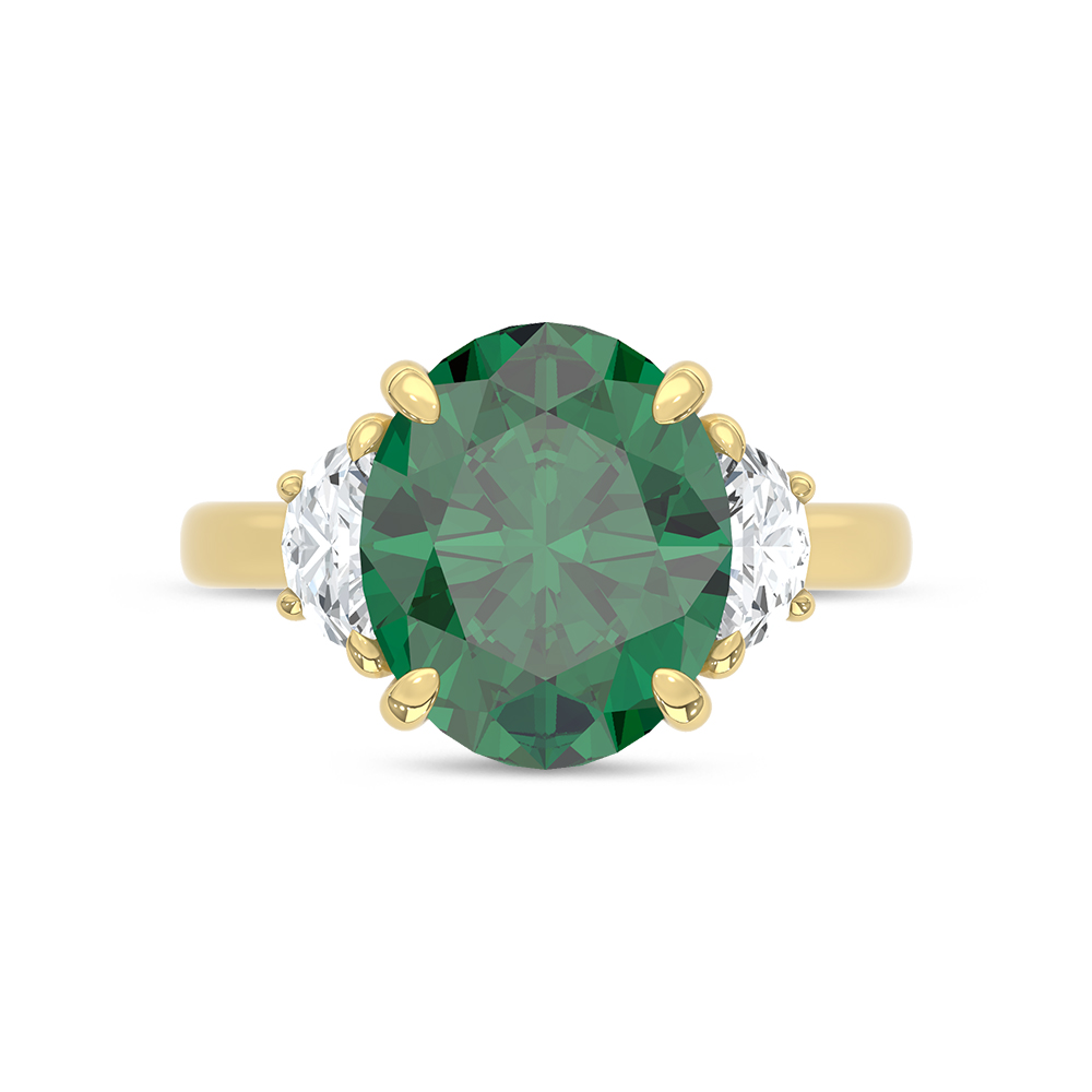 14K Yellow Gold Lab Grown Diamond 5 1/2 Ct.Tw. Oval Shape Recrystalized Emerald Engagement Ring (Center 5 ct)