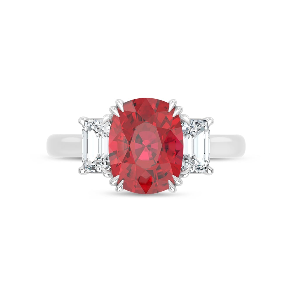 14K White Gold Lab Grown Diamond 4 Ct.Tw. Cushion Shape Recrystalized Ruby Engagement Ring (Center 3 ct)