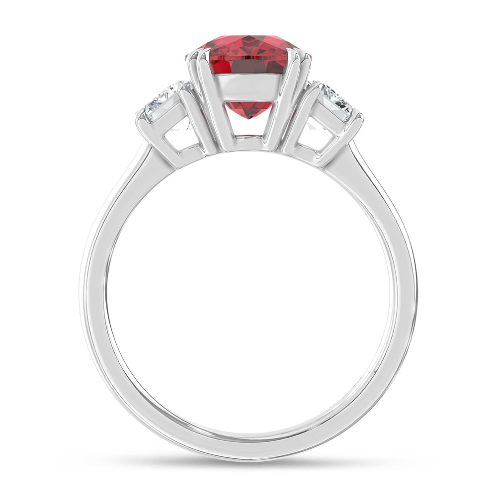 14K White Gold Lab Grown Diamond 4 Ct.Tw. Cushion Shape Recrystalized Ruby Engagement Ring (Center 3 ct)