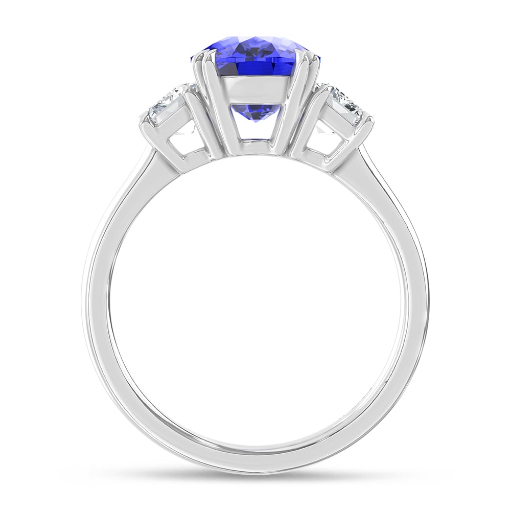 14K White Gold Lab Grown Diamond 4 Ct.Tw. Cushion Shape Recrystalized Blue Sapphire Engagement Ring (Center 3 ct)