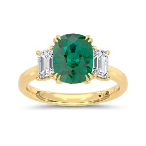 14K Yellow Gold Lab Grown Diamond 3 Ct.Tw. Oval Shape Recrystalized Emerald Engagement Ring (Center 2 ct)