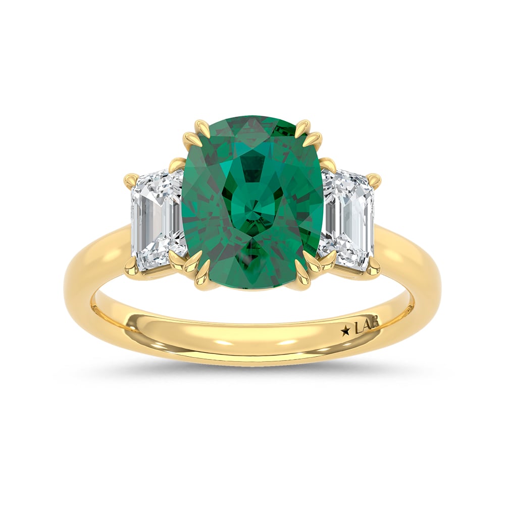 14K Yellow Gold Lab Grown Diamond 3 Ct.Tw. Oval Shape Recrystalized Emerald Engagement Ring (Center 2 ct)