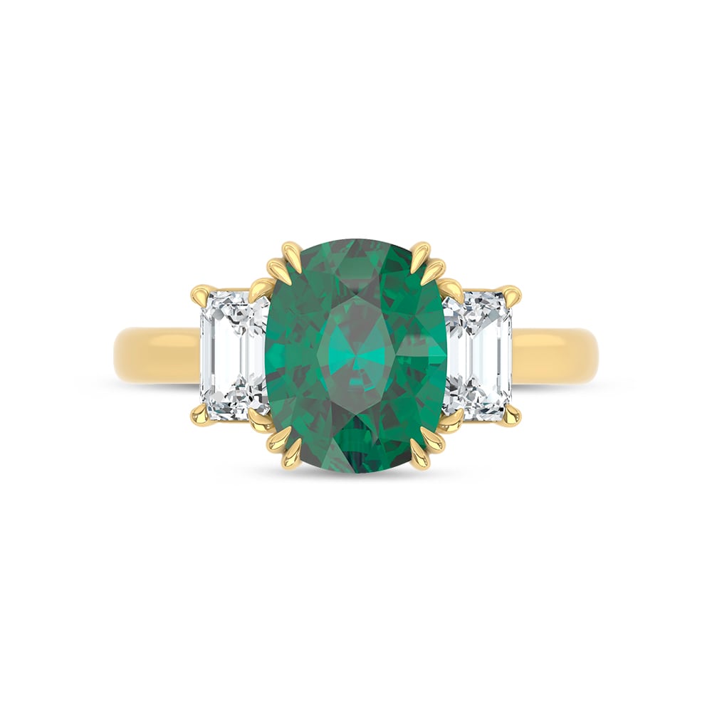 14K Yellow Gold Lab Grown Diamond 3 Ct.Tw. Oval Shape Recrystalized Emerald Engagement Ring (Center 2 ct)