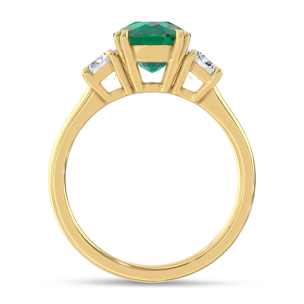 14K Yellow Gold Lab Grown Diamond 3 Ct.Tw. Oval Shape Recrystalized Emerald Engagement Ring (Center 2 ct)