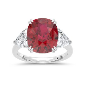 14K White Gold Lab Grown Diamond 10 1/5 Ct.Tw. Cushion Shape Recrystalized Ruby Engagement Ring (Center 8 3/8 ct)