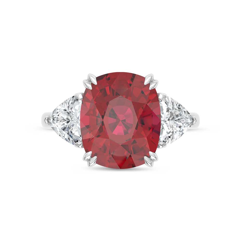14K White Gold Lab Grown Diamond 10 1/5 Ct.Tw. Cushion Shape Recrystalized Ruby Engagement Ring (Center 8 3/8 ct)