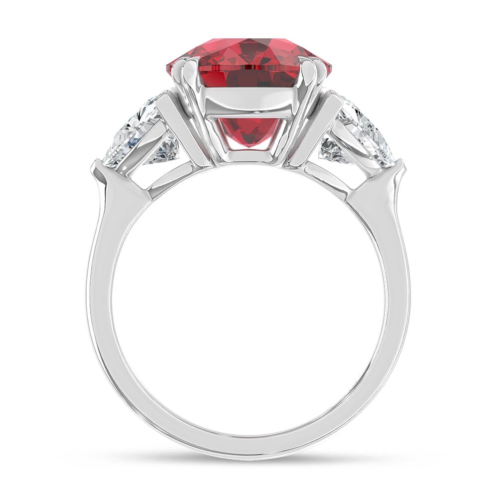 14K White Gold Lab Grown Diamond 10 1/5 Ct.Tw. Cushion Shape Recrystalized Ruby Engagement Ring (Center 8 3/8 ct)
