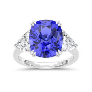 14K White Gold Lab Grown Diamond 10 1/5 Ct.Tw. Cushion Shape Recrystalized Blue Sapphire Engagement Ring (Center 8 3/8 ct)