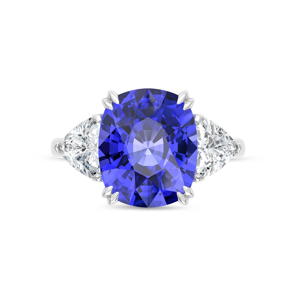 14K White Gold Lab Grown Diamond 10 1/5 Ct.Tw. Cushion Shape Recrystalized Blue Sapphire Engagement Ring (Center 8 3/8 ct)
