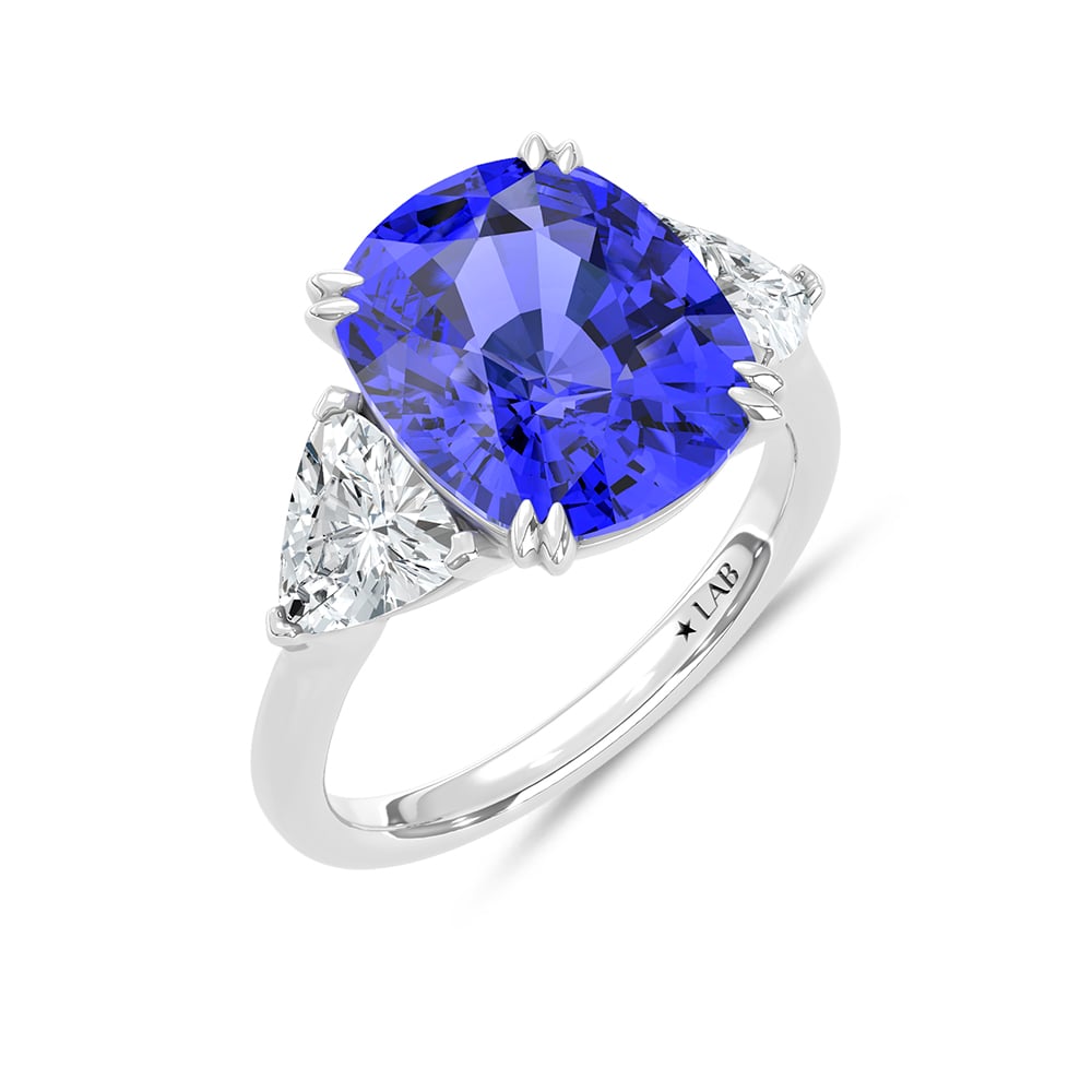 14K White Gold Lab Grown Diamond 10 1/5 Ct.Tw. Cushion Shape Recrystalized Blue Sapphire Engagement Ring (Center 8 3/8 ct)