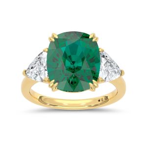 14K Yellow Gold Lab Grown Diamond 7 1/2 Ct.Tw. Oval Shape Recrystalized Emerald Engagement Ring (Center 5 5/8 ct)