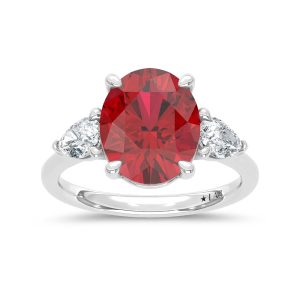 14K White Gold Lab Grown Diamond 5 5/8 Ct.Tw. Cushion Shape Recrystalized Ruby Engagement Ring (Center 5 ct)