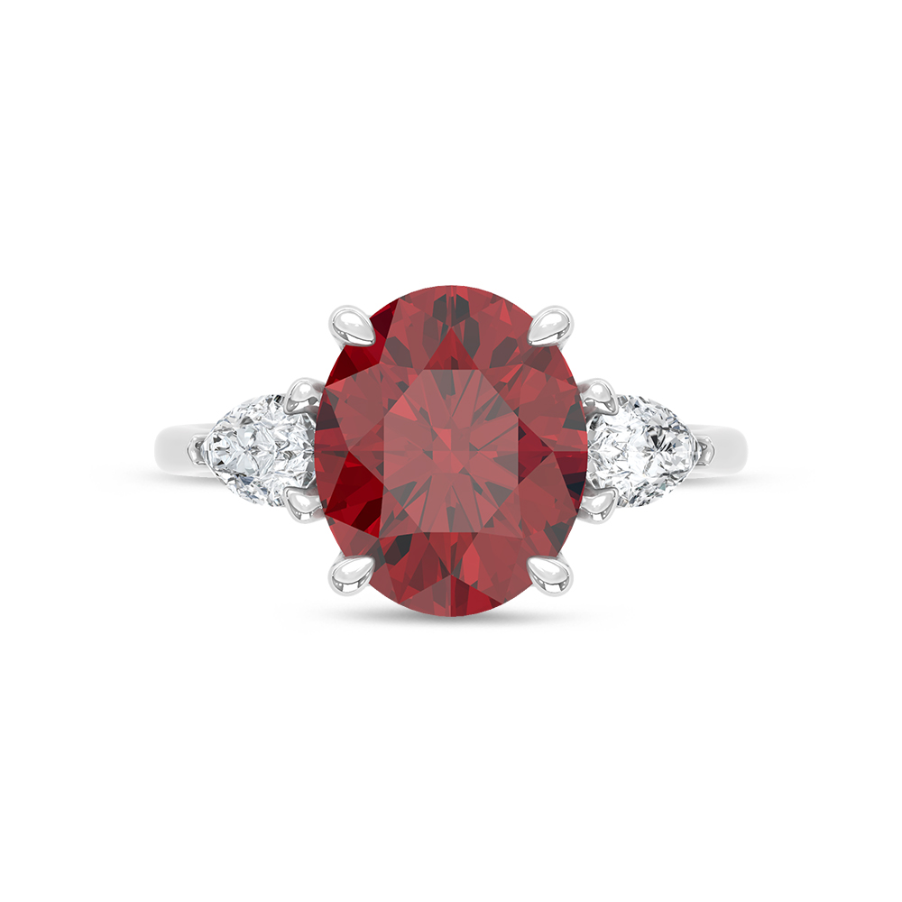 14K White Gold Lab Grown Diamond 5 5/8 Ct.Tw. Cushion Shape Recrystalized Ruby Engagement Ring (Center 5 ct)