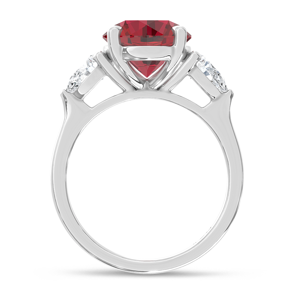 14K White Gold Lab Grown Diamond 5 5/8 Ct.Tw. Cushion Shape Recrystalized Ruby Engagement Ring (Center 5 ct)
