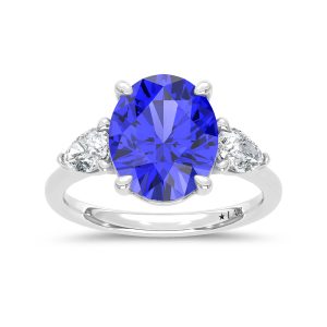 14K White Gold Lab Grown Diamond 5 5/8 Ct.Tw. Cushion Shape Recrystalized Blue Sapphire Engagement Ring (Center 5 ct)