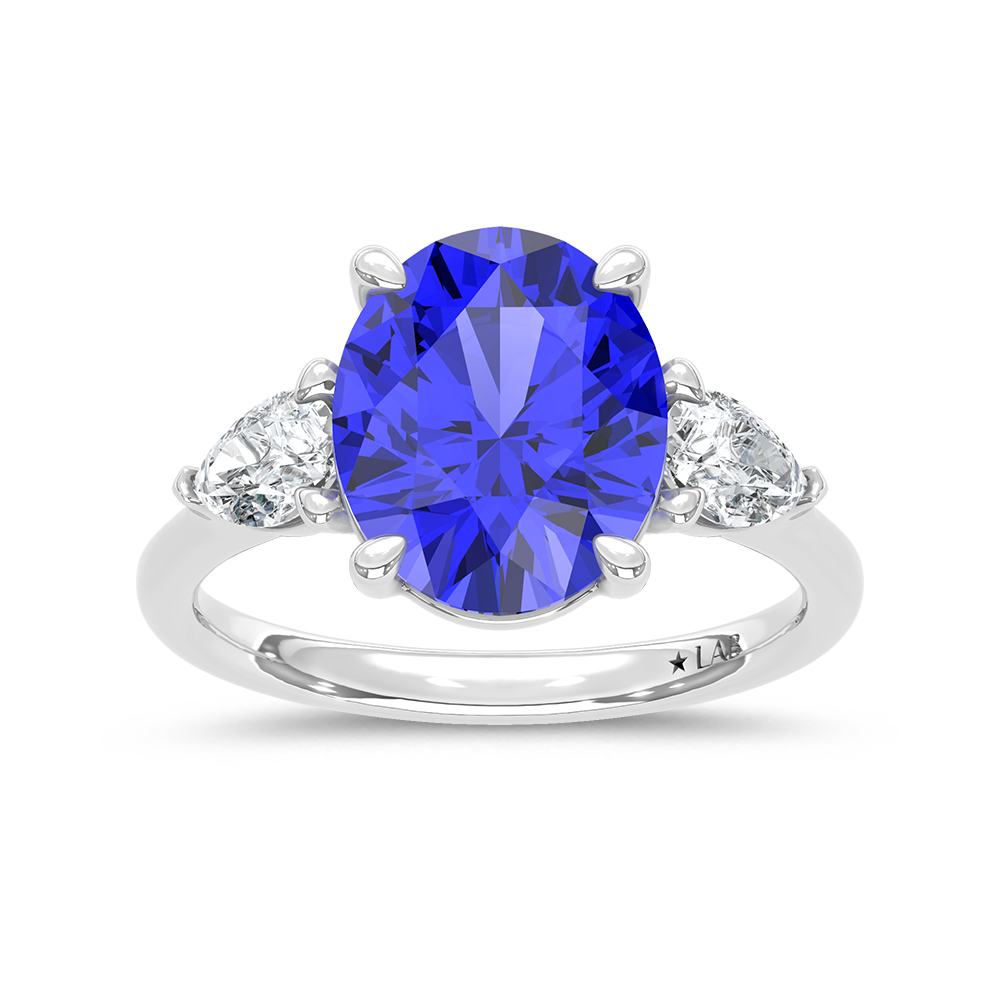 14K White Gold Lab Grown Diamond 5 5/8 Ct.Tw. Cushion Shape Recrystalized Blue Sapphire Engagement Ring (Center 5 ct)