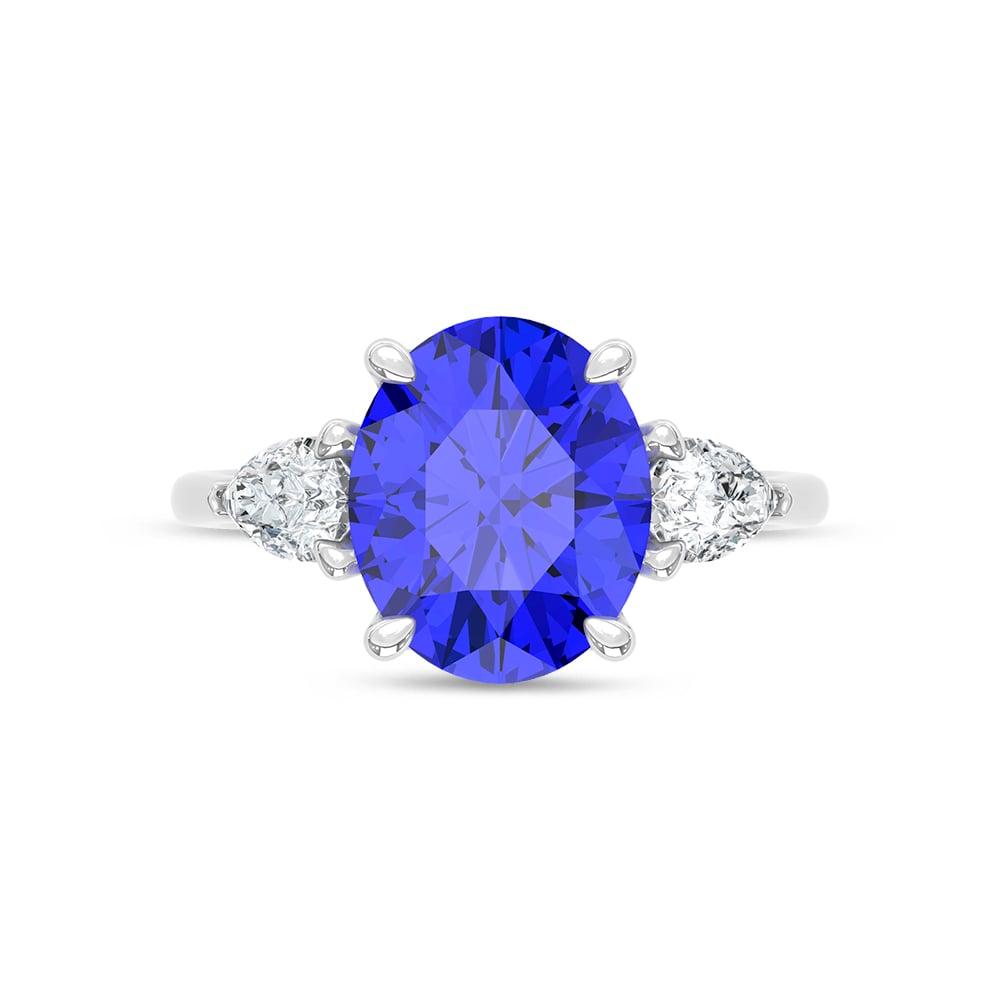 14K White Gold Lab Grown Diamond 5 5/8 Ct.Tw. Cushion Shape Recrystalized Blue Sapphire Engagement Ring (Center 5 ct)