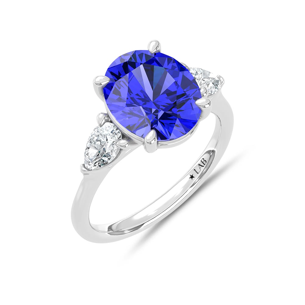 14K White Gold Lab Grown Diamond 5 5/8 Ct.Tw. Cushion Shape Recrystalized Blue Sapphire Engagement Ring (Center 5 ct)