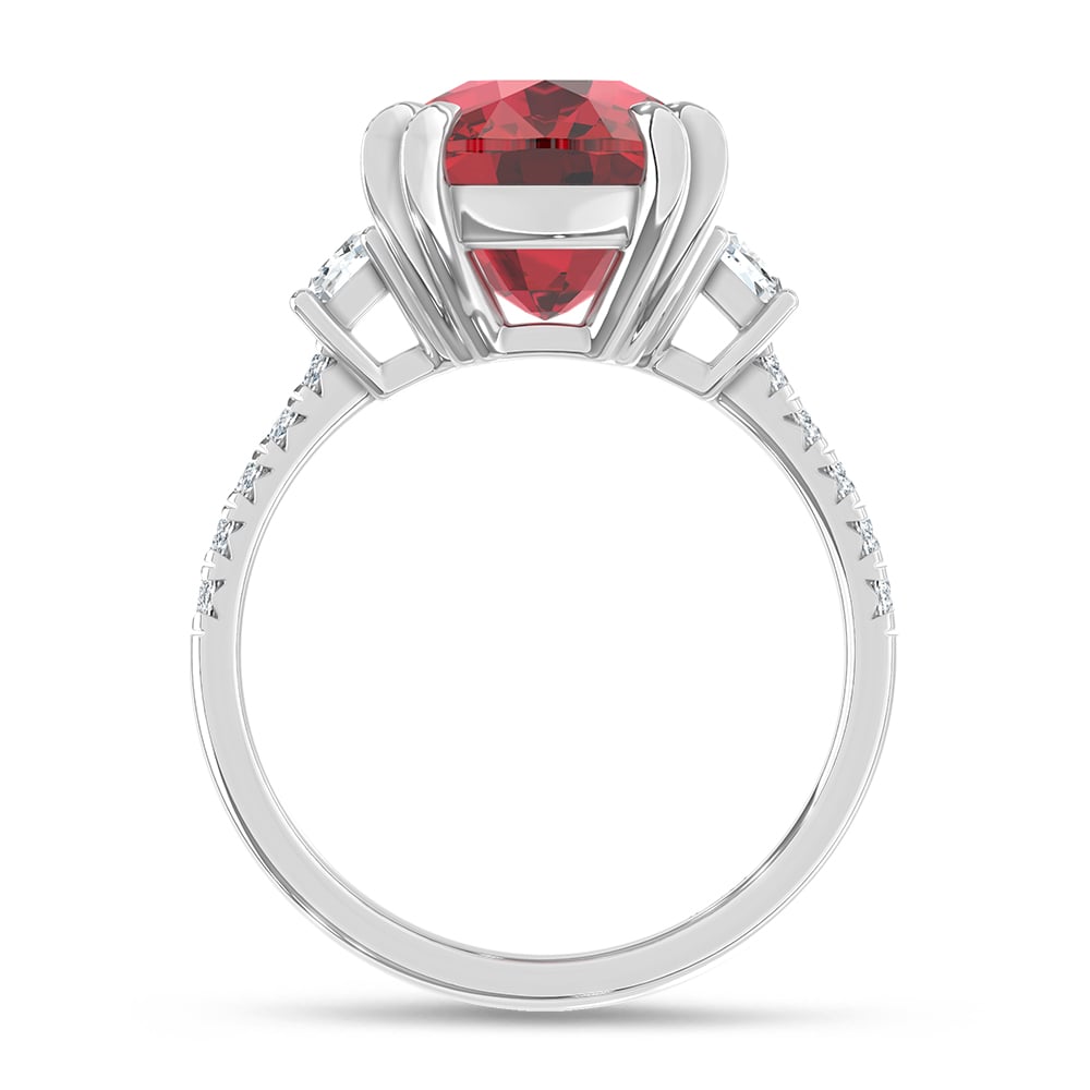 14K White Gold Lab Grown Diamond 8 7/8 Ct.Tw. Cushion Shape Recrystalized Ruby Engagement Ring (Center 8 3/8 ct)