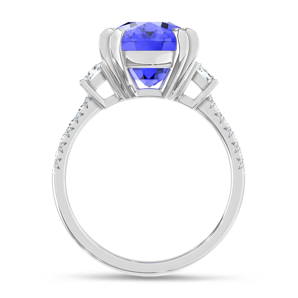 14K White Gold Lab Grown Diamond 8 7/8 Ct.Tw. Cushion Shape Recrystalized Blue Sapphire Engagement Ring (Center 8 3/8 ct)