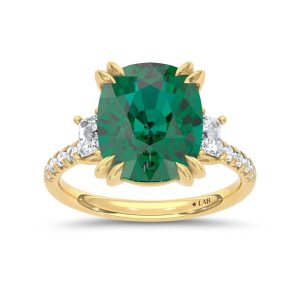 14K Yellow Gold Lab Grown Diamond 6 1/5 Ct.Tw. Oval Shape Recrystalized Emerald Engagement Ring (Center 5 5/8 ct)