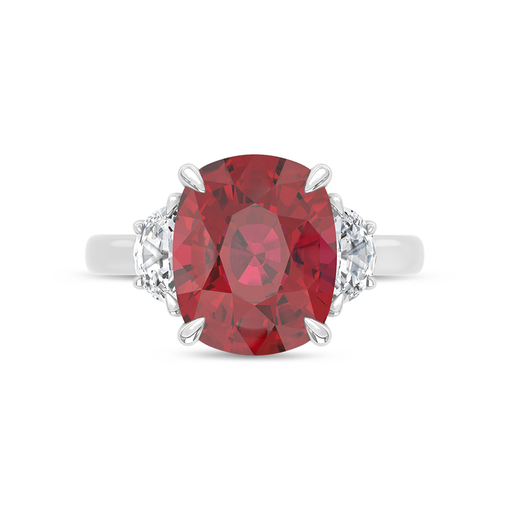 14K White Gold Lab Grown Diamond 6 Ct.Tw. Cushion Shape Recrystalized Ruby Engagement Ring (Center 5 1/2 ct)