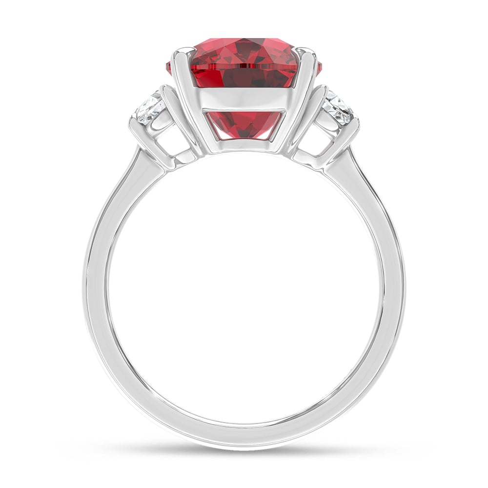 14K White Gold Lab Grown Diamond 6 Ct.Tw. Cushion Shape Recrystalized Ruby Engagement Ring (Center 5 1/2 ct)