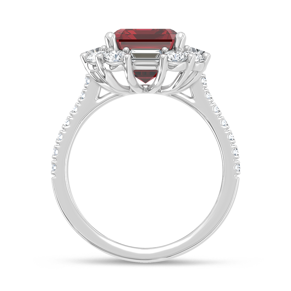 14K White Gold Lab Grown Diamond 6 Ct.Tw. Cushion Shape Recrystalized Ruby Engagement Ring (Center 4 1/2 ct)