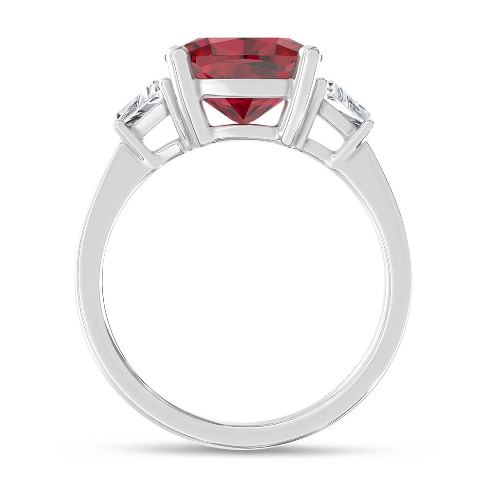 14K White Gold Lab Grown Diamond 5 1/4 Ct.Tw. Cushion Shape Recrystalized Ruby Engagement Ring (Center 4 1/2 ct)
