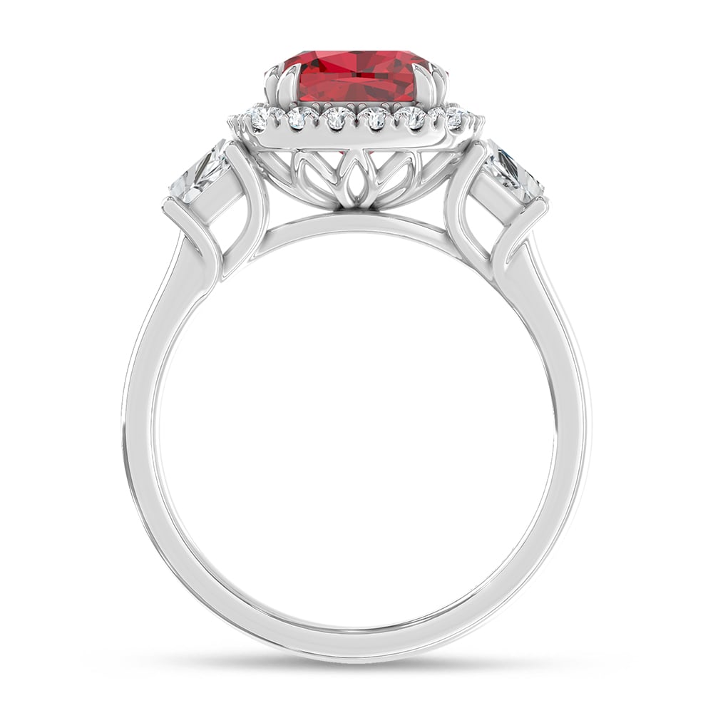 14K White Gold Lab Grown Diamond 3 1/2 Ct.Tw. Cushion Shape Recrystalized Ruby Engagement Ring (Center 2 3/4 ct)