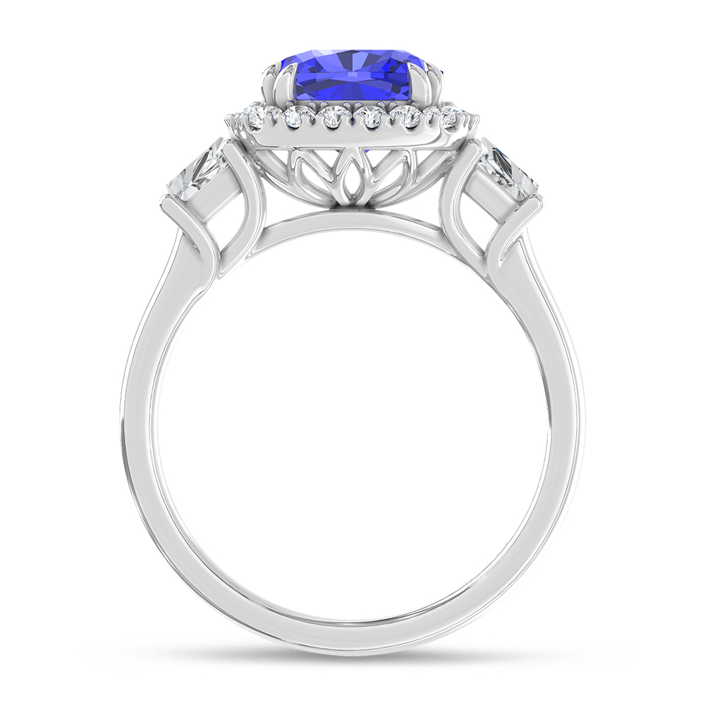 14K White Gold Lab Grown Diamond 3 1/2 Ct.Tw. Cushion Shape Recrystalized Blue Sapphire Engagement Ring (Center 2 3/4 ct)